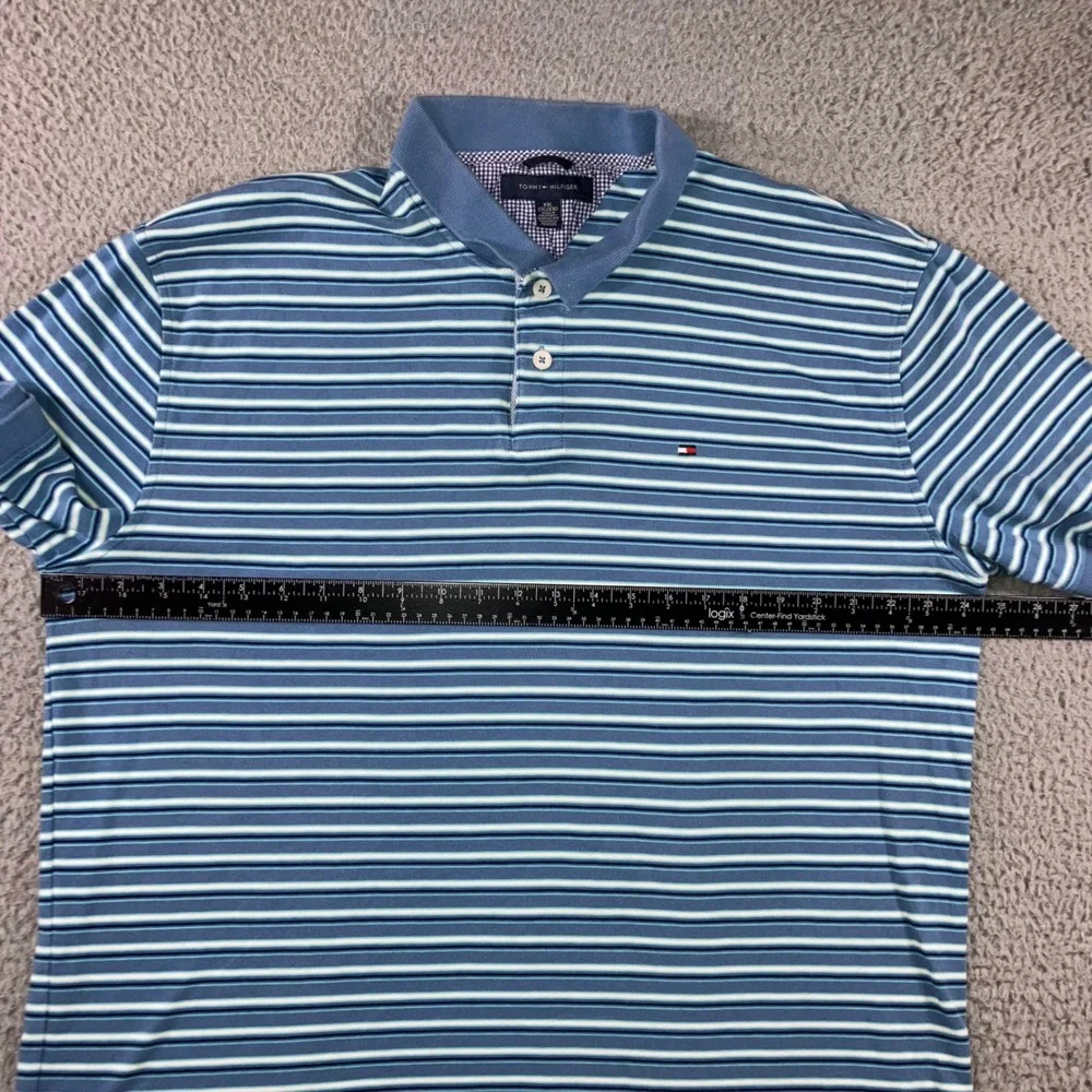 Tommy Hilfiger Polo Shirt Men XXL Blue Striped Short Sleeve Cotton Logo Pique - Picture 4 of 8